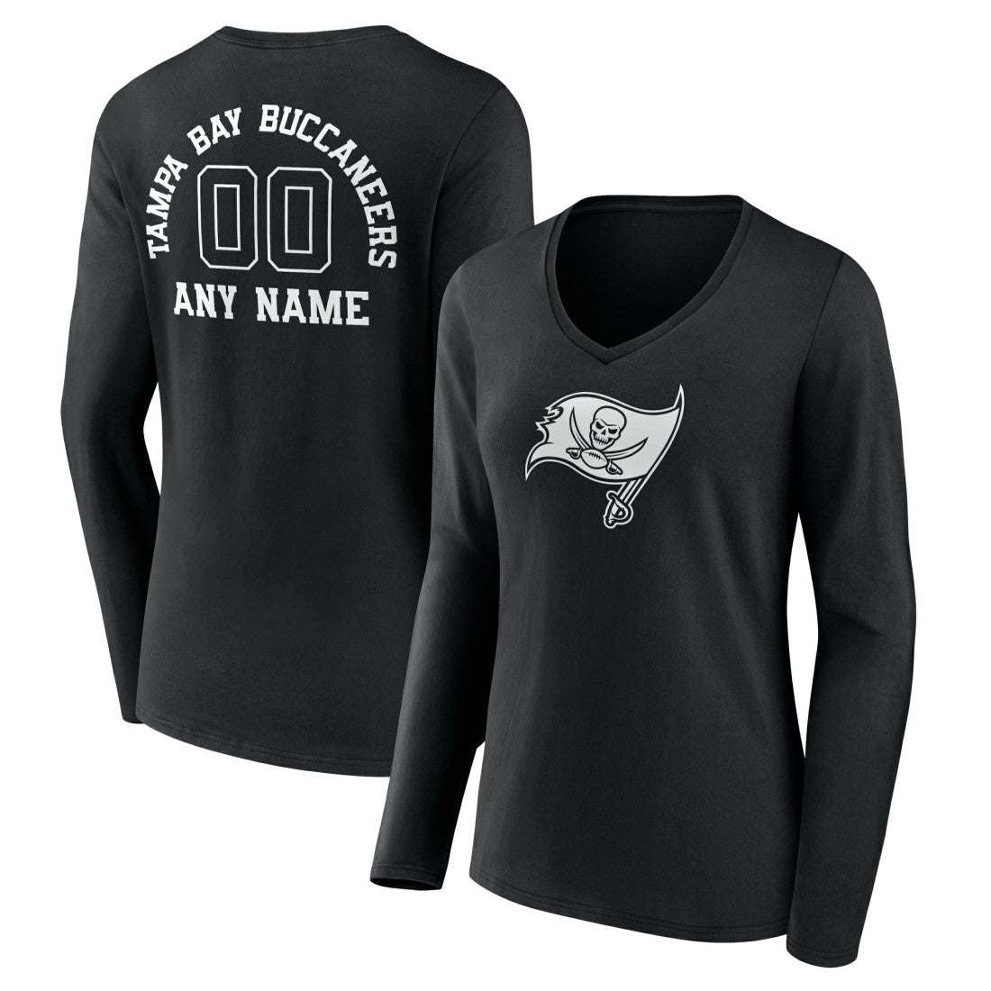 Women's Personalized Name & Number Monochrome Long Sleeve V-Neck T-Shirt - Tampa Bay Buccaneers