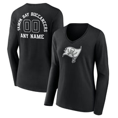 Women's Personalized Name & Number Monochrome Long Sleeve V-Neck T-Shirt - Tampa Bay Buccaneers