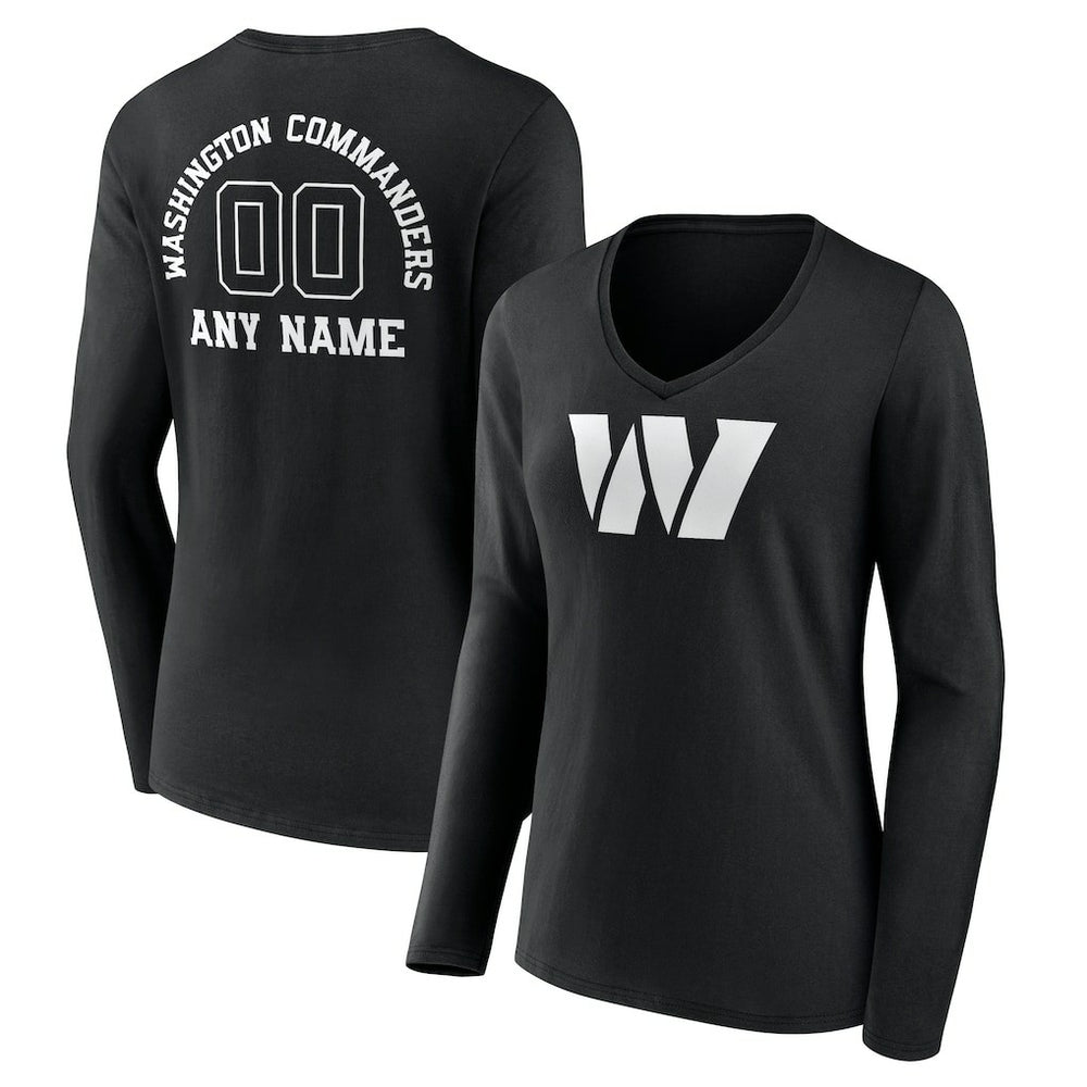 Women's Personalized Name & Number Monochrome Long Sleeve V-Neck T-Shirt - Washington Commanders