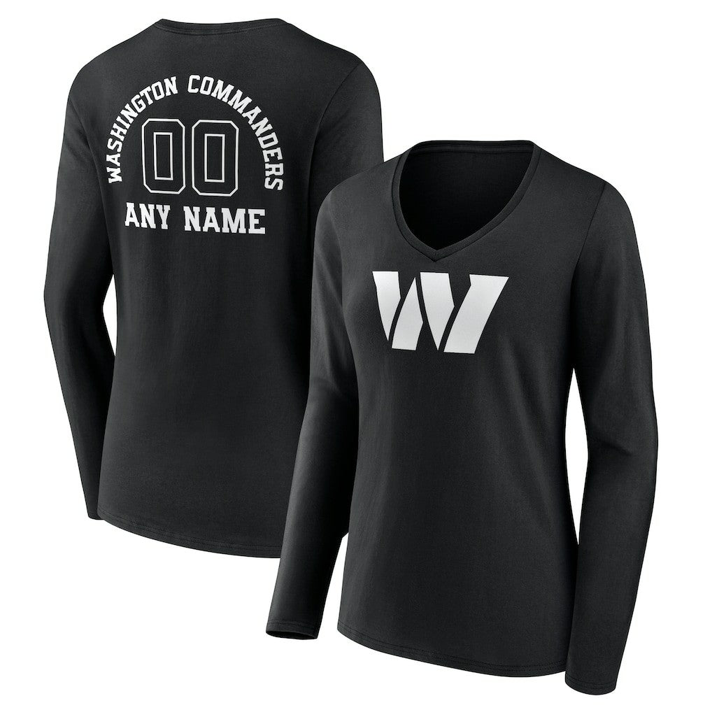 Women's Personalized Name & Number Monochrome Long Sleeve V-Neck T-Shirt - Washington Commanders