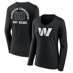 Women's Personalized Name & Number Monochrome Long Sleeve V-Neck T-Shirt - Washington Commanders
