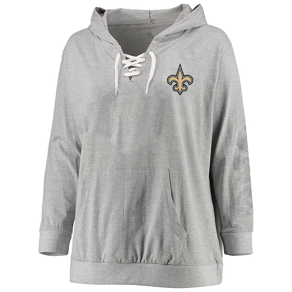 Women's Plus Size Lace-up Pullover Hoodie - New Orleans Saints