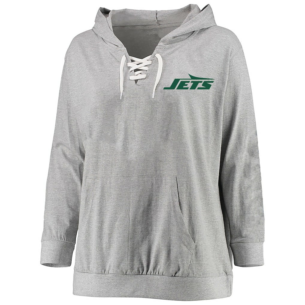 Women's Plus Size Lace-up Pullover Hoodie - New York Jets