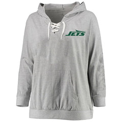 Women's Plus Size Lace-up Pullover Hoodie - New York Jets