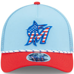 MLB Miami Marlins New Era 2025 Fourth of July 9FORTY A-Frame M-Crown Adjustable Trucker Hat