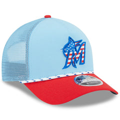 MLB Miami Marlins New Era 2025 Fourth of July 9FORTY A-Frame M-Crown Adjustable Trucker Hat