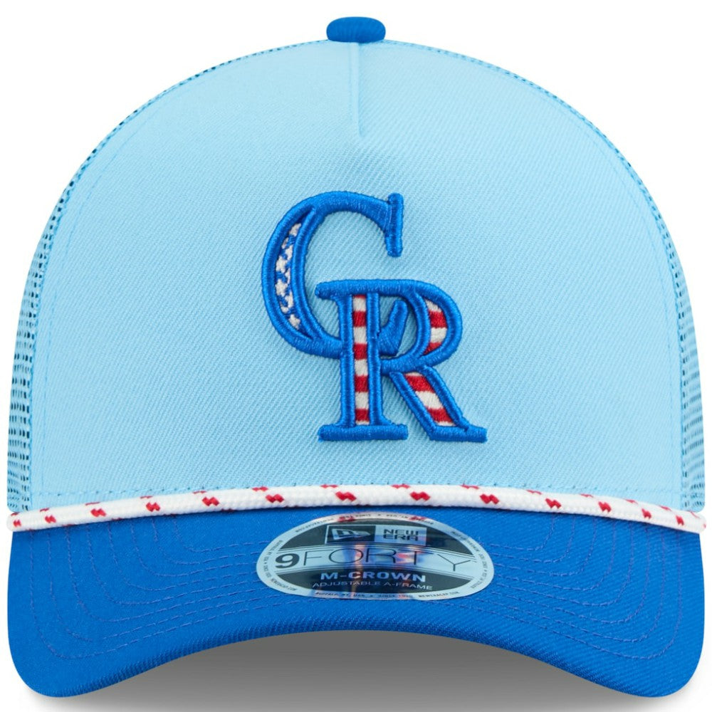 MLB Colorado Rockies New Era 2025 Fourth of July 9FORTY A-Frame M-Crown Adjustable Trucker Hat