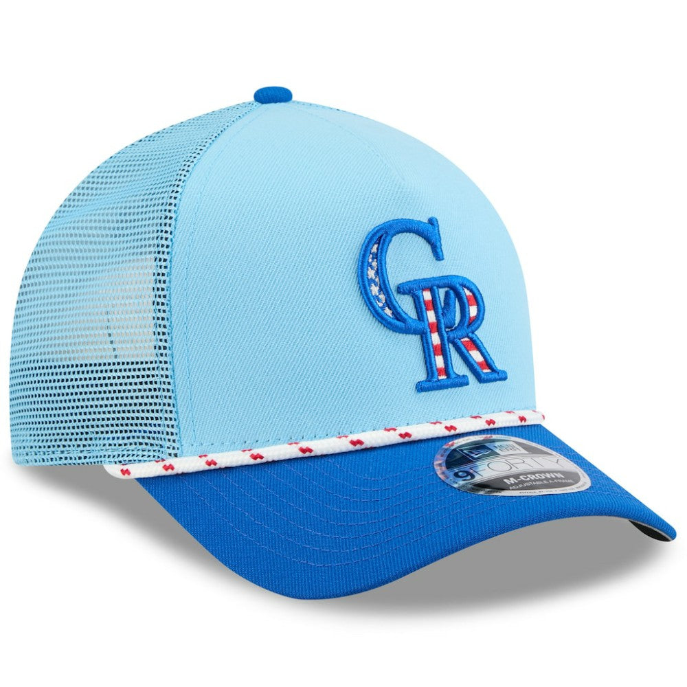MLB Colorado Rockies New Era 2025 Fourth of July 9FORTY A-Frame M-Crown Adjustable Trucker Hat