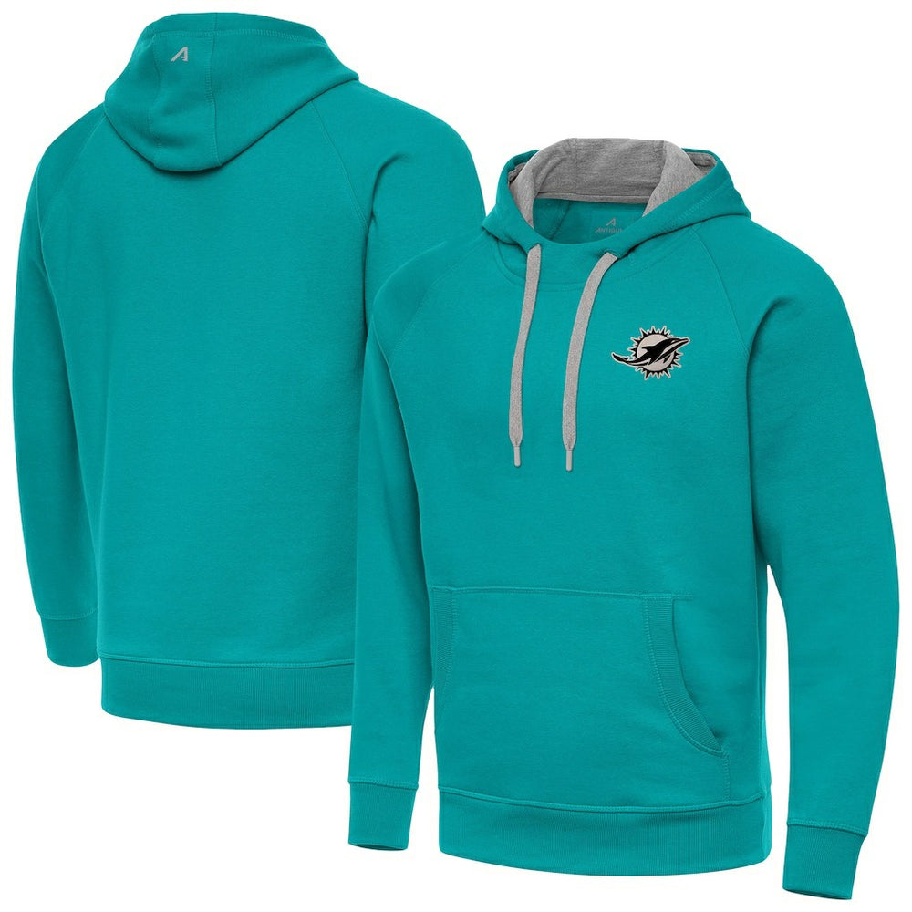 Antigua Brushed Carbon Victory Pullover Hoodie - Miami Dolphins