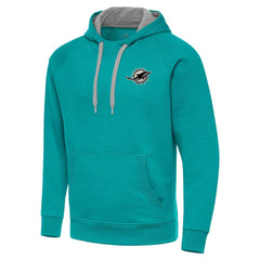Antigua Brushed Carbon Victory Pullover Hoodie - Miami Dolphins