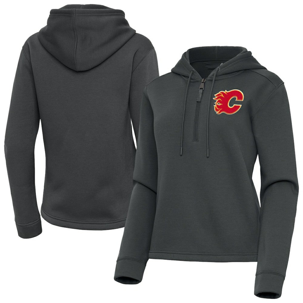 NHL Pewter Calgary Flames Antigua Women's Contemporary Quarter-Zip Hoodie