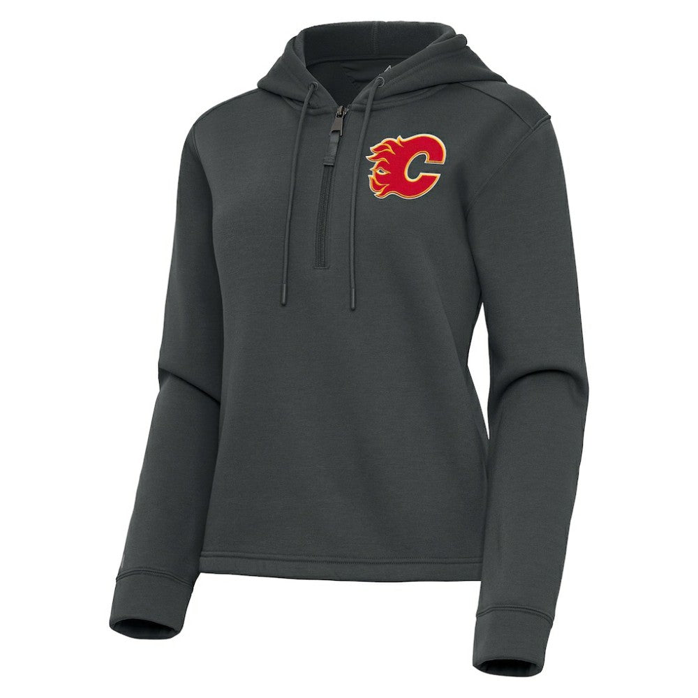 NHL Pewter Calgary Flames Antigua Women's Contemporary Quarter-Zip Hoodie