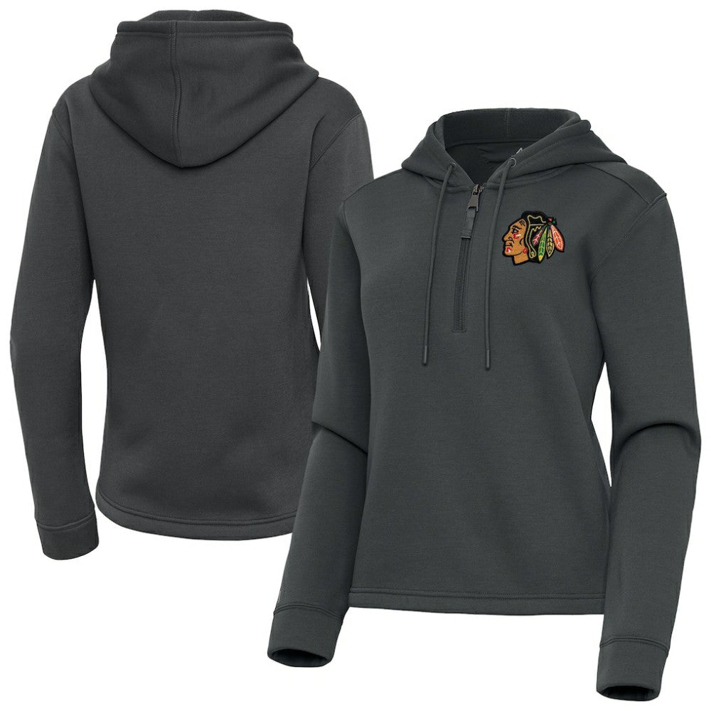 NHL Pewter Chicago Blackhawks Antigua Women's Contemporary Quarter-Zip Hoodie