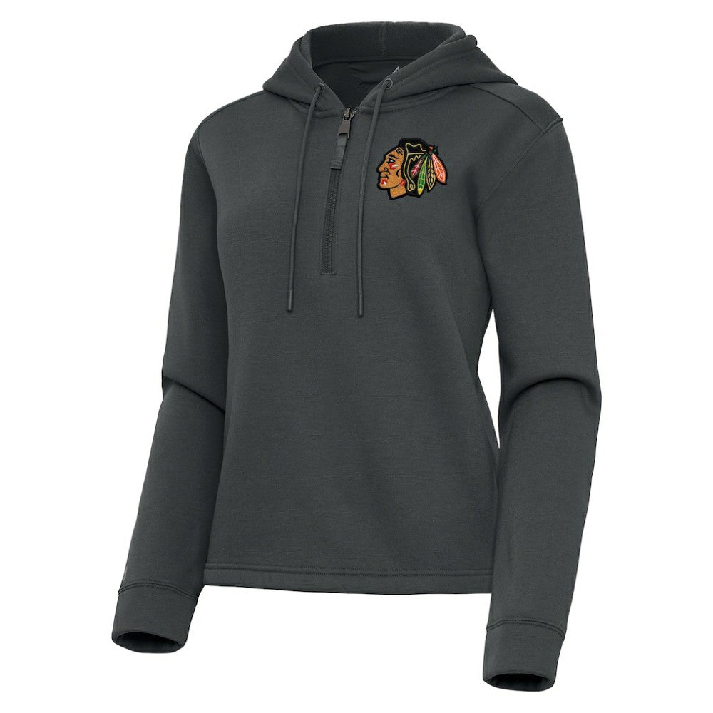 NHL Pewter Chicago Blackhawks Antigua Women's Contemporary Quarter-Zip Hoodie