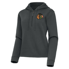 NHL Pewter Chicago Blackhawks Antigua Women's Contemporary Quarter-Zip Hoodie