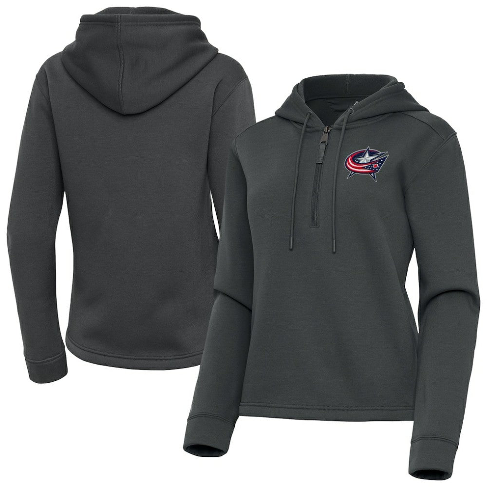 NHL Pewter Columbus Blue Jackets Antigua Women's Contemporary Quarter-Zip Hoodie