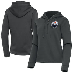 NHL Pewter Edmonton Oilers Antigua Women's Contemporary Quarter-Zip Hoodie