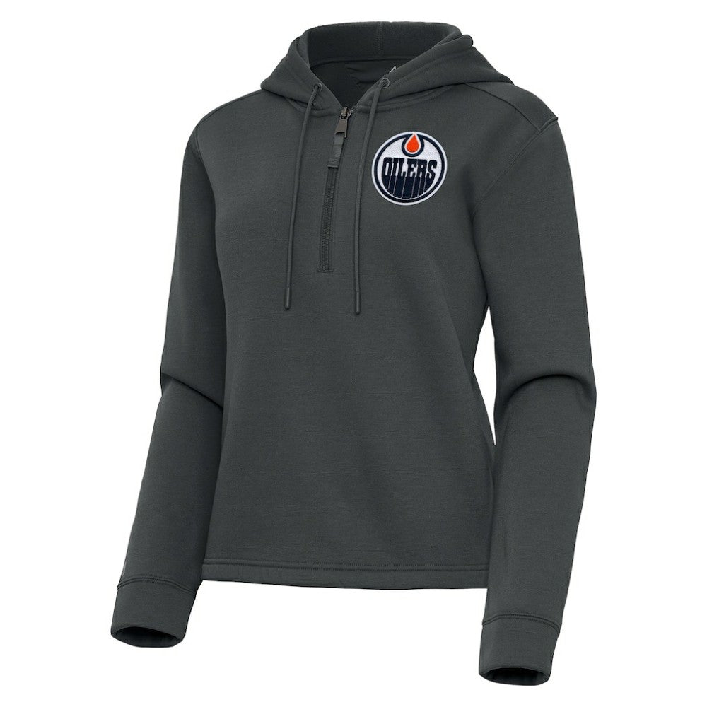 NHL Pewter Edmonton Oilers Antigua Women's Contemporary Quarter-Zip Hoodie