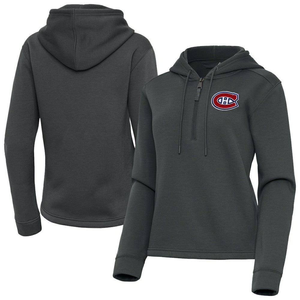 NHL Pewter Montreal Canadiens Antigua Women's Contemporary Quarter-Zip Hoodie