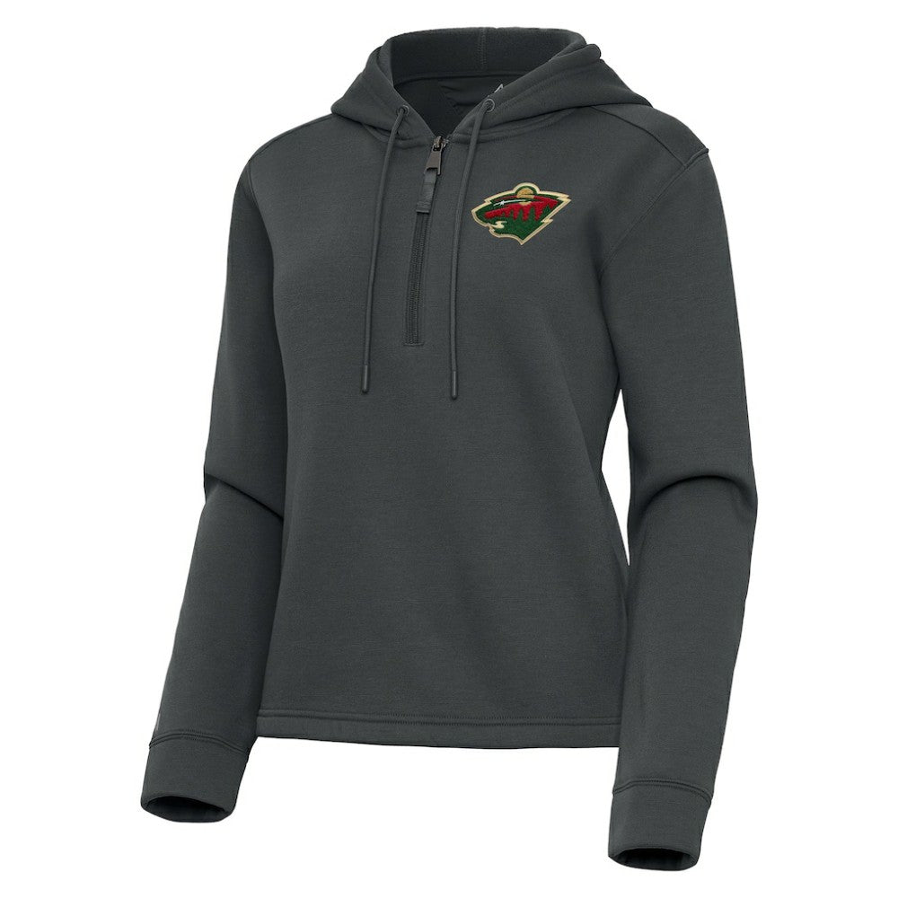 NHL Pewter Minnesota Wild Antigua Women's Contemporary Quarter-Zip Hoodie