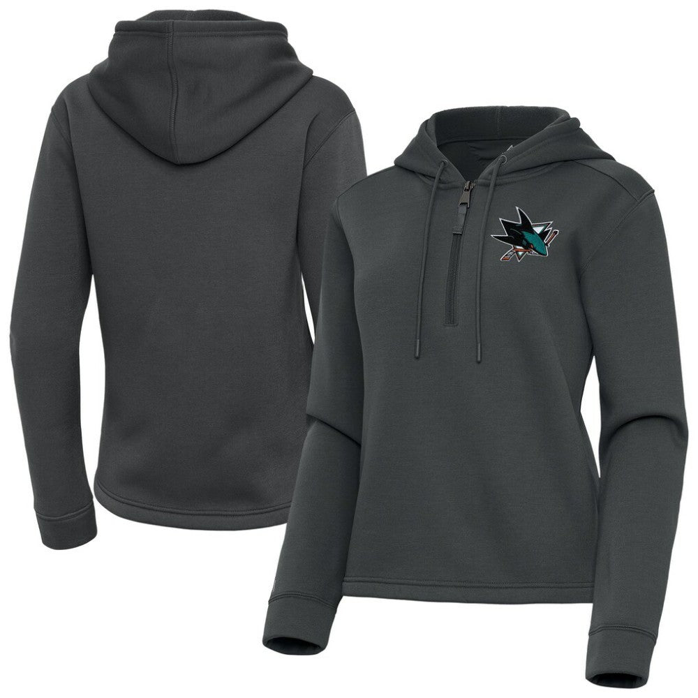 NHL Pewter San Jose Sharks Antigua Women's Contemporary Quarter-Zip Hoodie