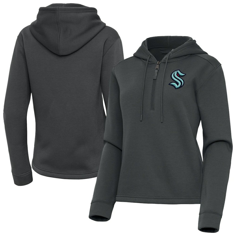 NHL Pewter Seattle Kraken Antigua Women's Contemporary Quarter-Zip Hoodie