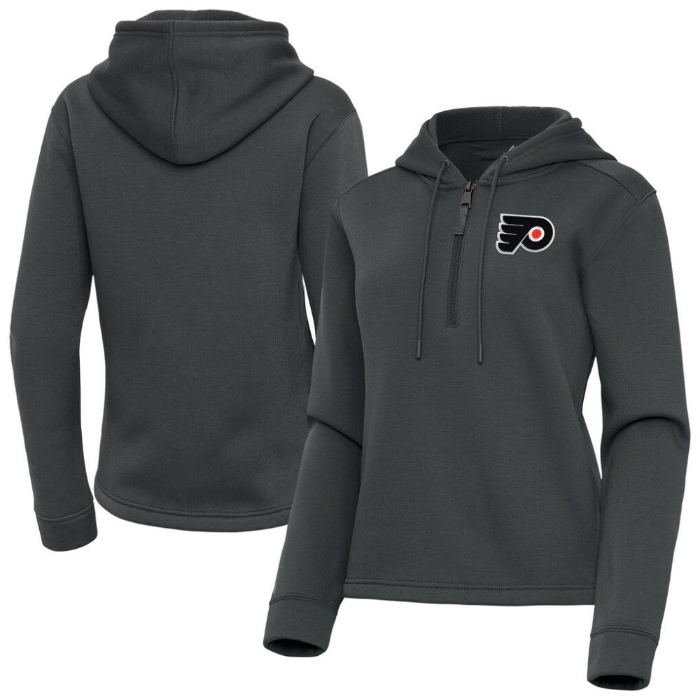NHL Pewter Philadelphia Flyers Antigua Women's Contemporary Quarter-Zip Hoodie