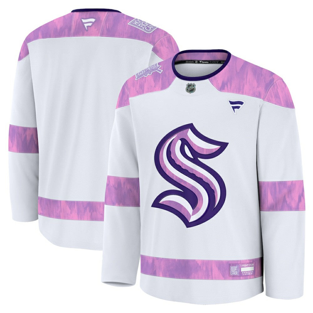 NHL White Seattle Kraken Fanatics 2024 Hockey Fights Cancer Practice Jersey