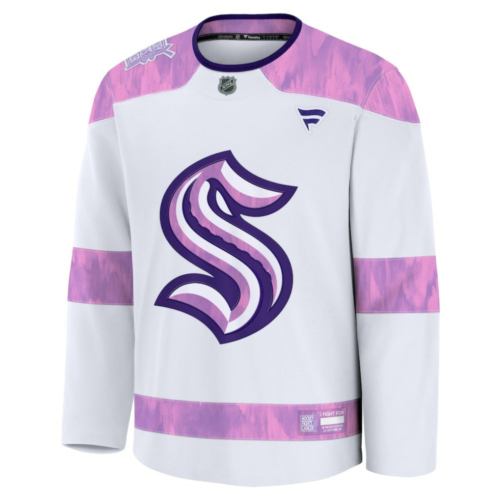 NHL White Seattle Kraken Fanatics 2024 Hockey Fights Cancer Practice Jersey