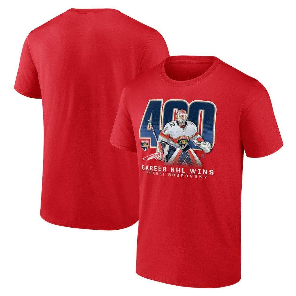 NHL Red Sergei Bobrovsky Florida Panthers 400 Career Wins T-Shirt