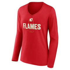 NHL Red Calgary Flames Women's Personalized Name & Number Midfielder Long Sleeve V-Neck T-Shirt