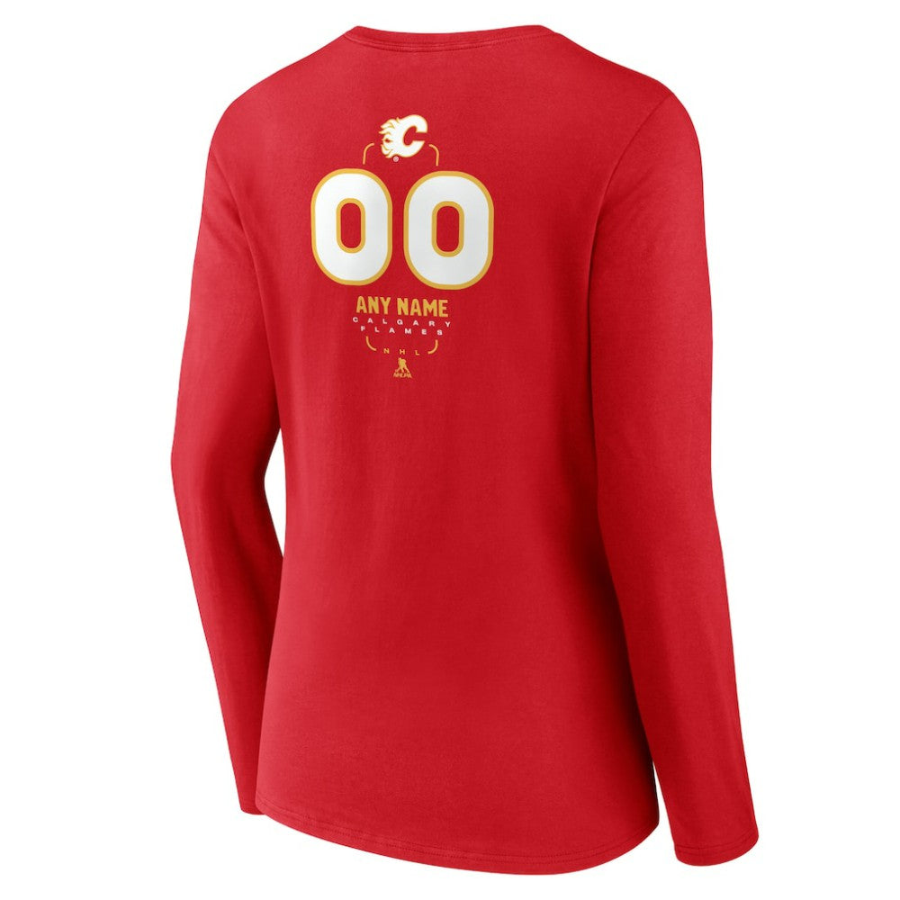 NHL Red Calgary Flames Women's Personalized Name & Number Midfielder Long Sleeve V-Neck T-Shirt