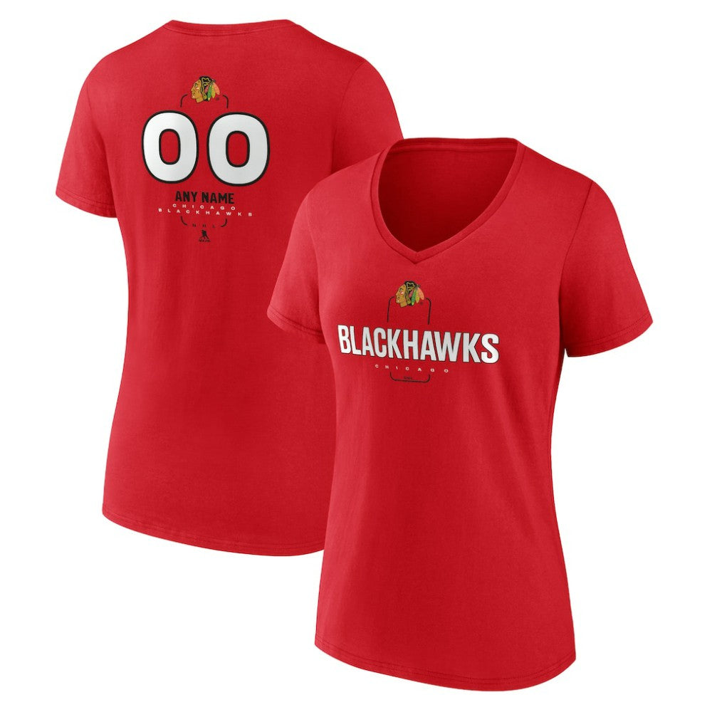 NHL Red Chicago Blackhawks Women's Personalized Name & Number Midfielder V-Neck T-Shirt