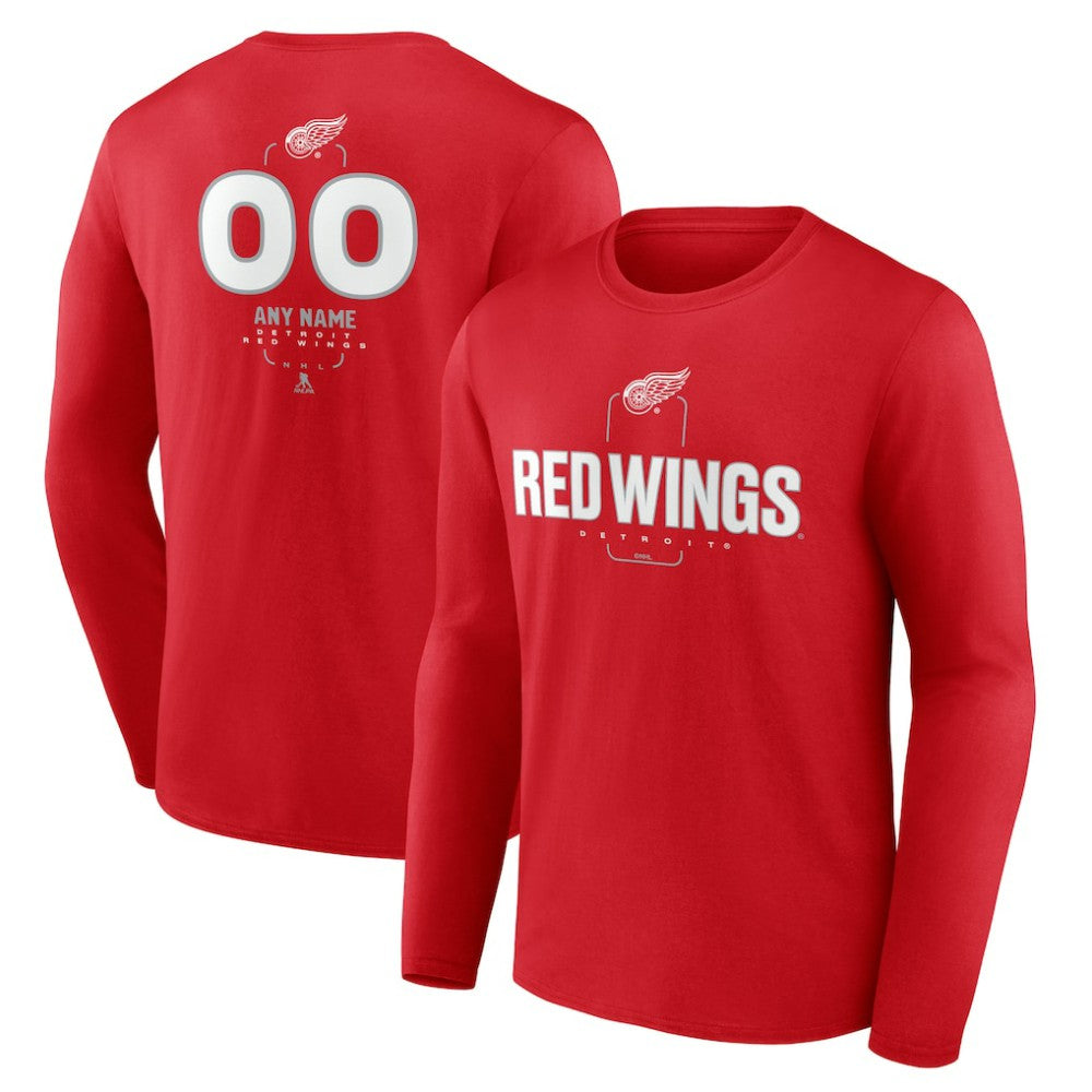 NHL Red Detroit Red Wings Personalized Name & Number Midfielder Long Sleeve T-Shirt
