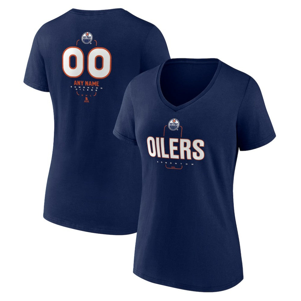 NHL Navy Edmonton Oilers Women's Personalized Name & Number Midfielder V-Neck T-Shirt