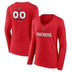 NHL Red Florida Panthers Women's Personalized Name & Number Midfielder Long Sleeve V-Neck T-Shirt
