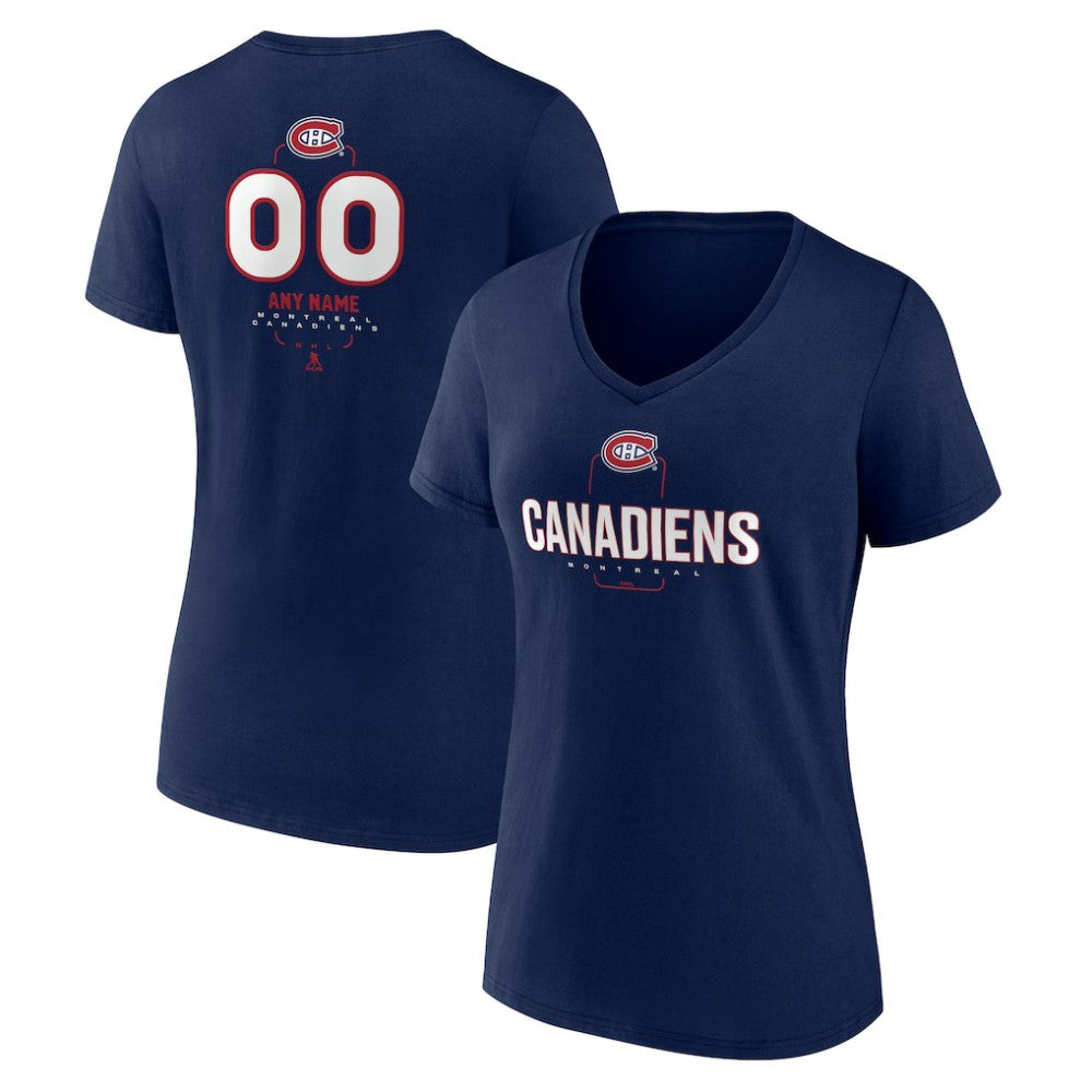 NHL Navy Montreal Canadiens Women's Personalized Name & Number Midfielder V-Neck T-Shirt