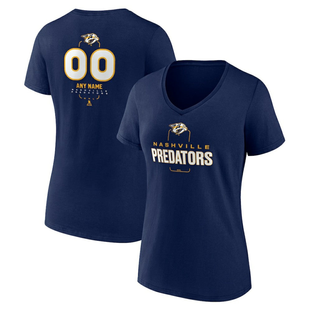 NHL Navy Nashville Predators Women's Personalized Name & Number Midfielder V-Neck T-Shirt
