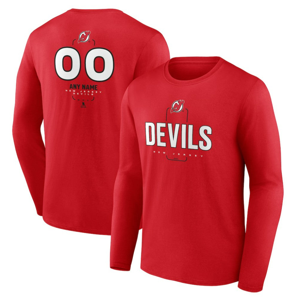NHL Red New Jersey Devils Personalized Name & Number Midfielder Long Sleeve T-Shirt