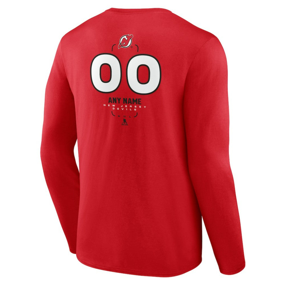 NHL Red New Jersey Devils Personalized Name & Number Midfielder Long Sleeve T-Shirt
