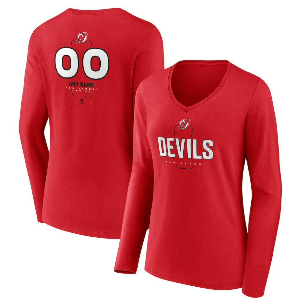 NHL Red New Jersey Devils Women's Personalized Name & Number Midfielder Long Sleeve V-Neck T-Shirt