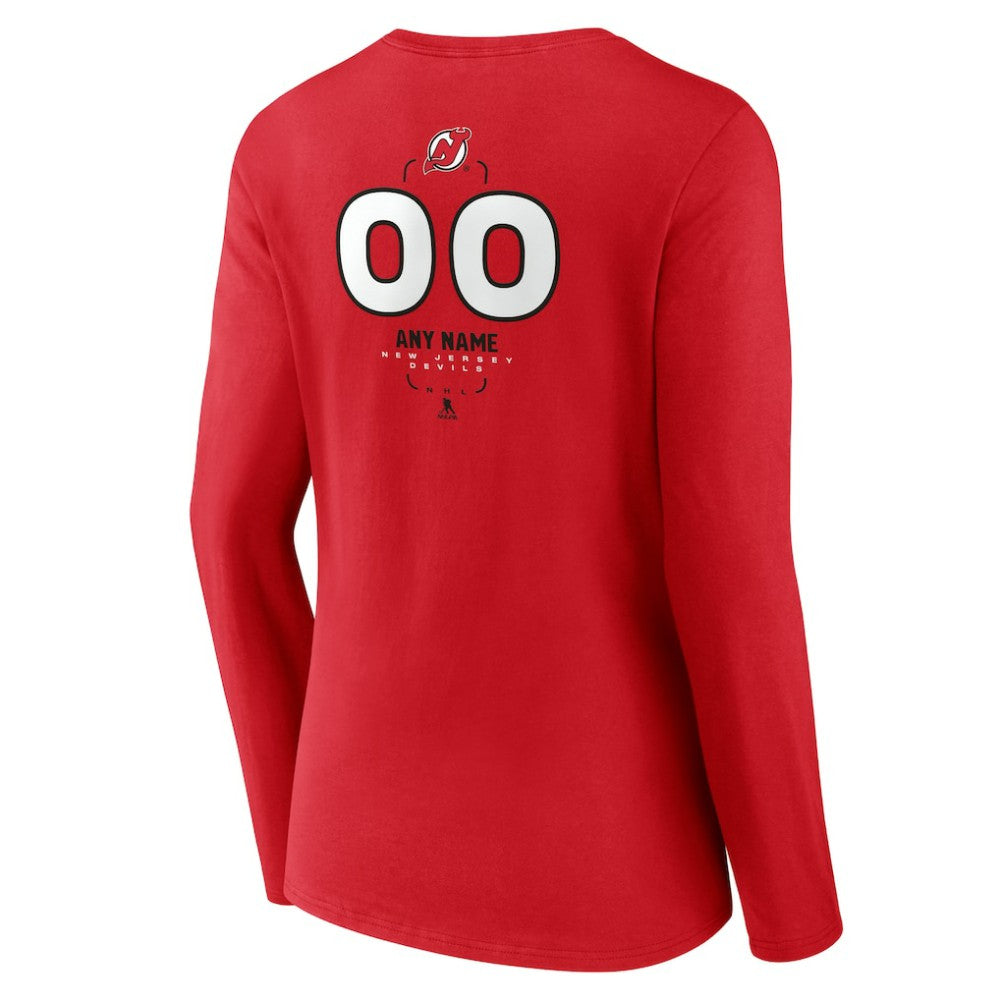 NHL Red New Jersey Devils Women's Personalized Name & Number Midfielder Long Sleeve V-Neck T-Shirt