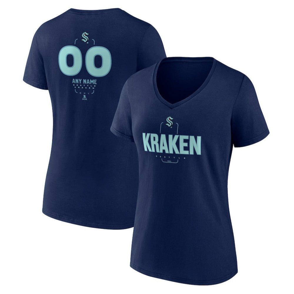 NHL Deep Sea Blue Seattle Kraken Women's Personalized Name & Number Midfielder V-Neck T-Shirt