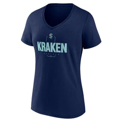 NHL Deep Sea Blue Seattle Kraken Women's Personalized Name & Number Midfielder V-Neck T-Shirt