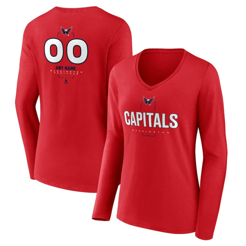 NHL Red Washington Capitals Women's Personalized Name & Number Midfielder Long Sleeve V-Neck T-Shirt