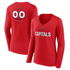 NHL Red Washington Capitals Women's Personalized Name & Number Midfielder Long Sleeve V-Neck T-Shirt