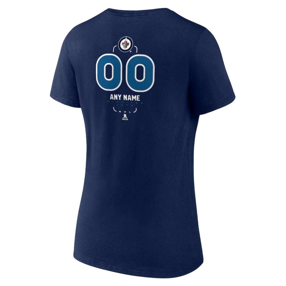 NHL Navy Winnipeg Jets Women's Personalized Name & Number Midfielder V-Neck T-Shirt