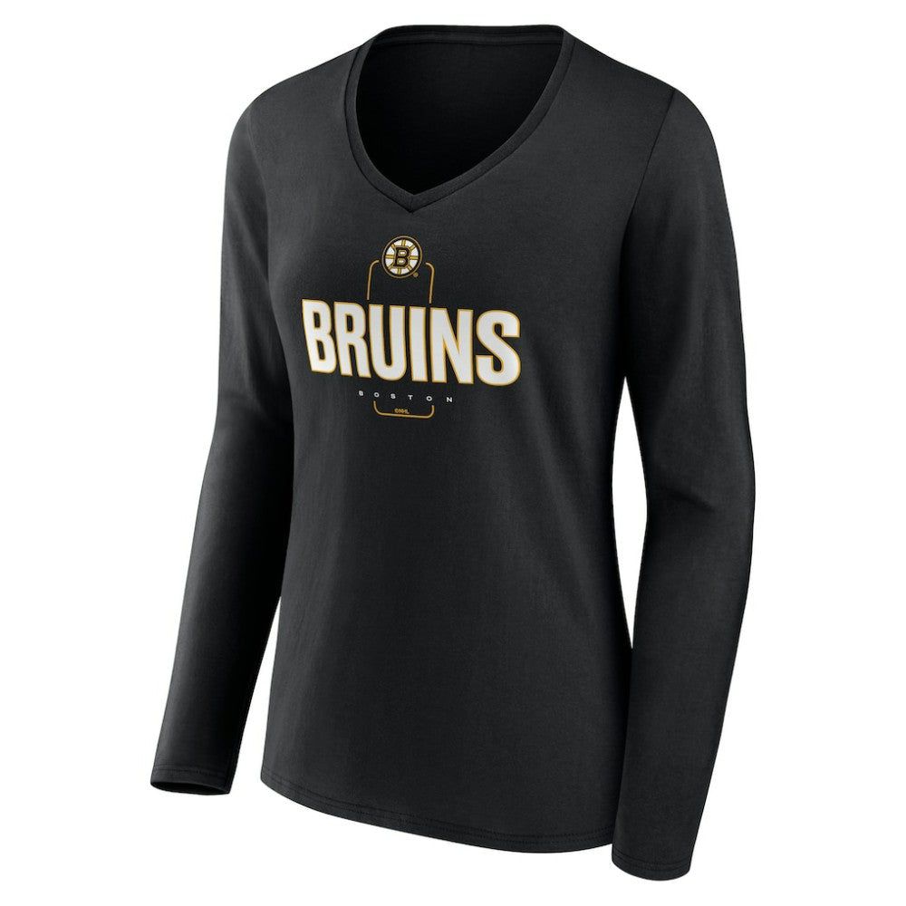 NHL Black Boston Bruins Women's Personalized Name & Number Midfielder Long Sleeve V-Neck T-Shirt