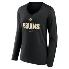 NHL Black Boston Bruins Women's Personalized Name & Number Midfielder Long Sleeve V-Neck T-Shirt