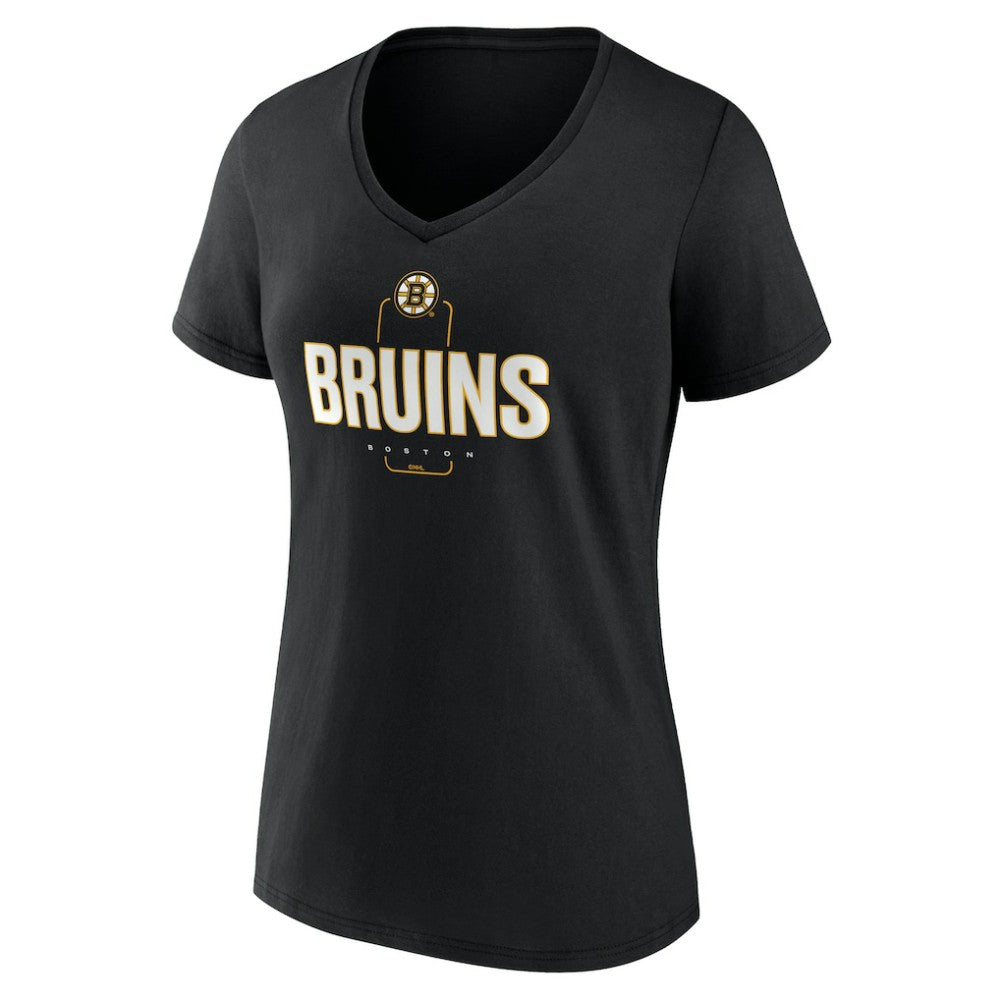 NHL Black Boston Bruins Women's Personalized Name & Number Midfielder V-Neck T-Shirt